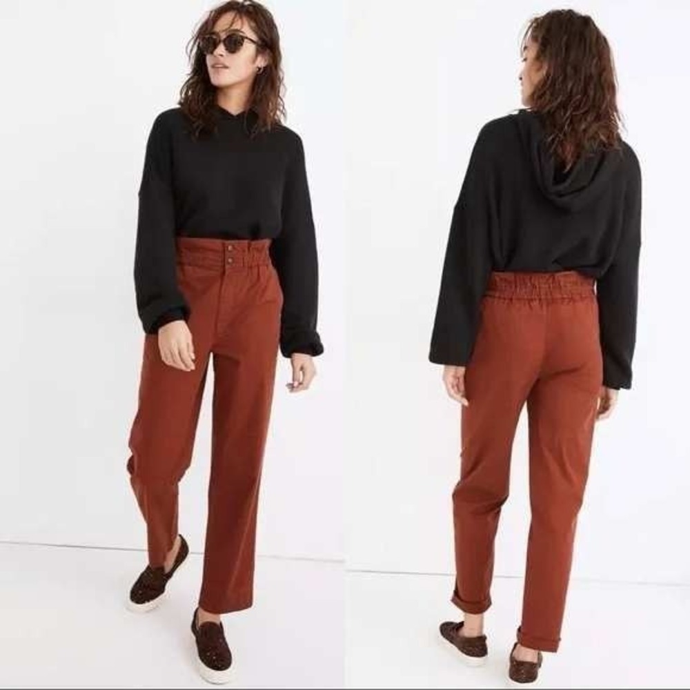 Madewell Paperbag Waist Straight Leg Pants Women's Size 4 Rust Orange boho